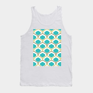 Teal Gold Geometric Mod Pattern Print Bestagon Hex Tank Top